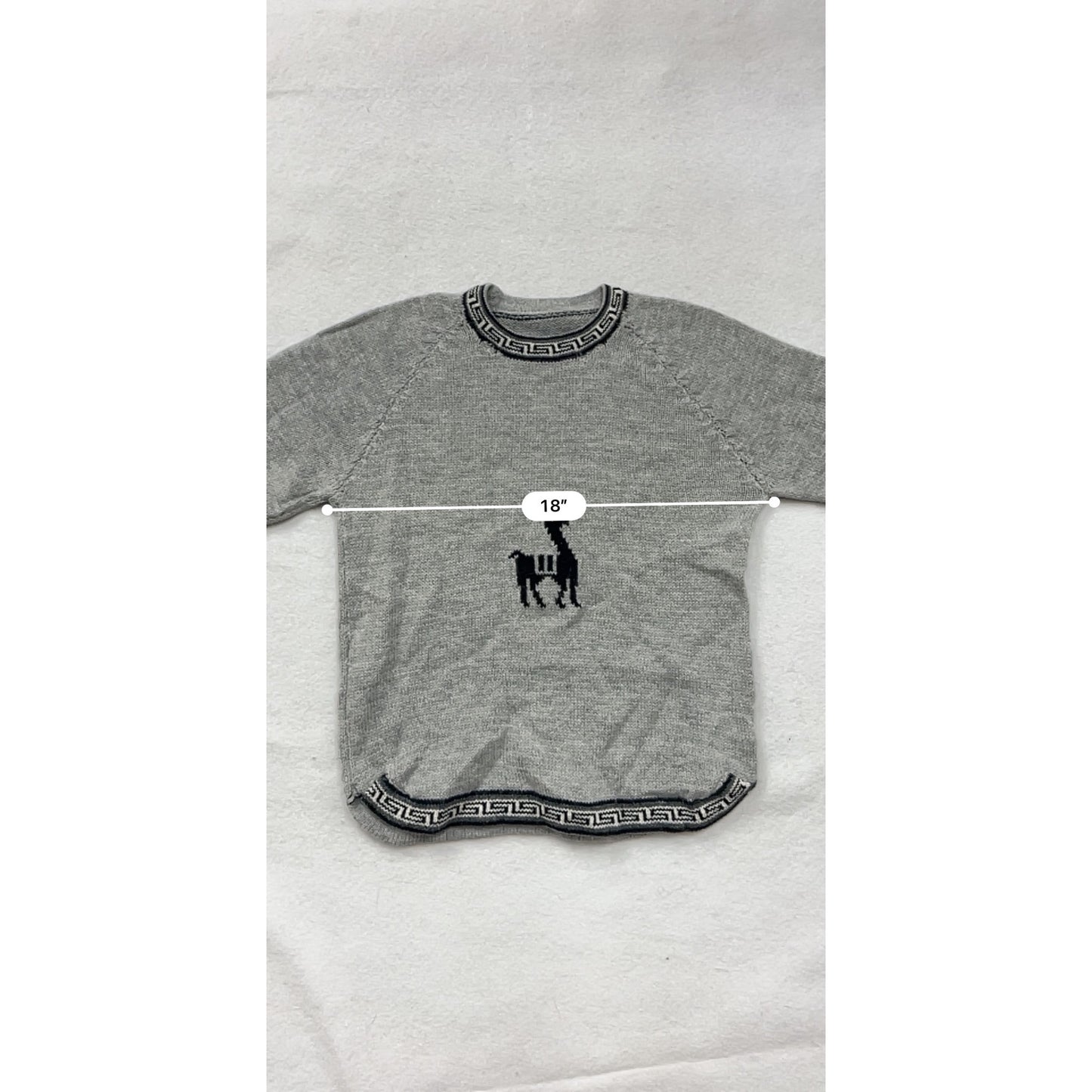 Gray Knitted Sweater With Black Llama Design #8199