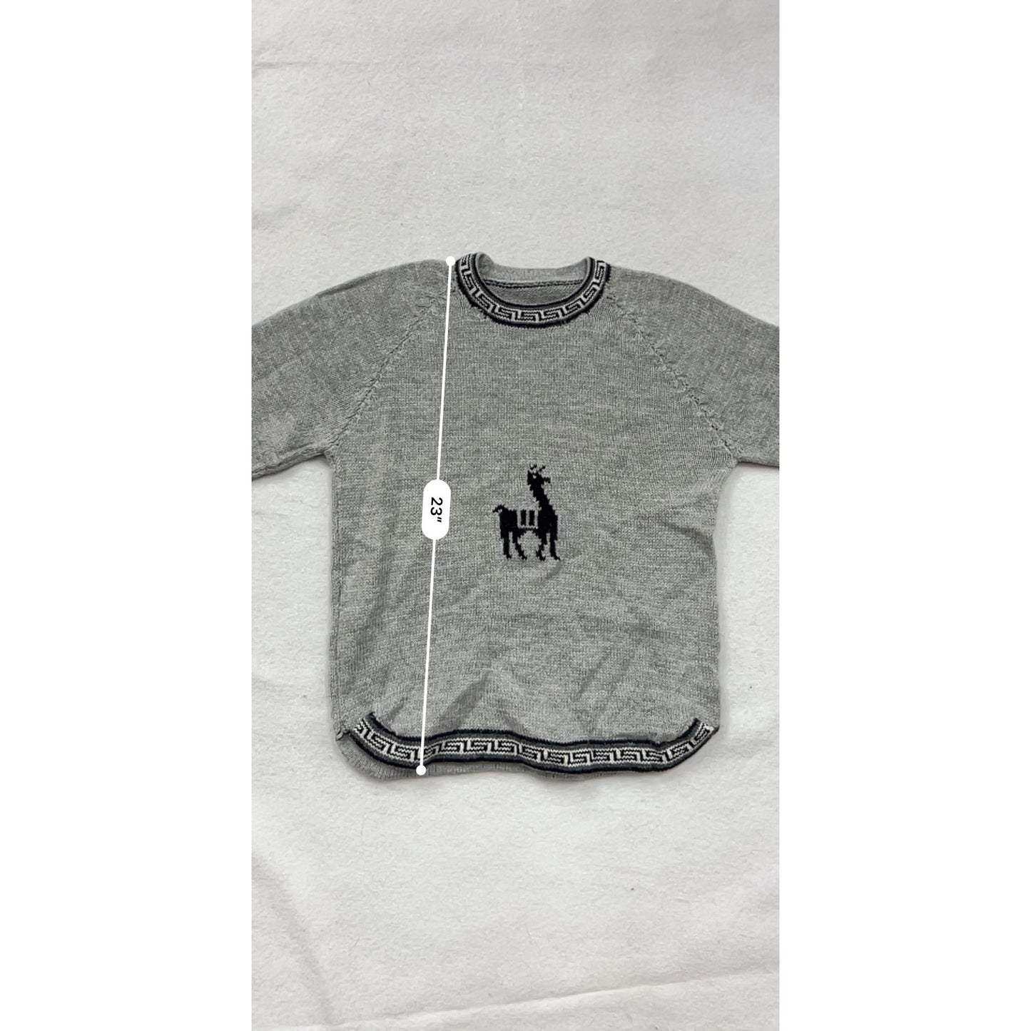 Gray Knitted Sweater With Black Llama Design #8199
