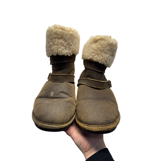 Bearpaw Brown Suede Winter Boots With Shearling Lining & Buckle Size 8 #135B