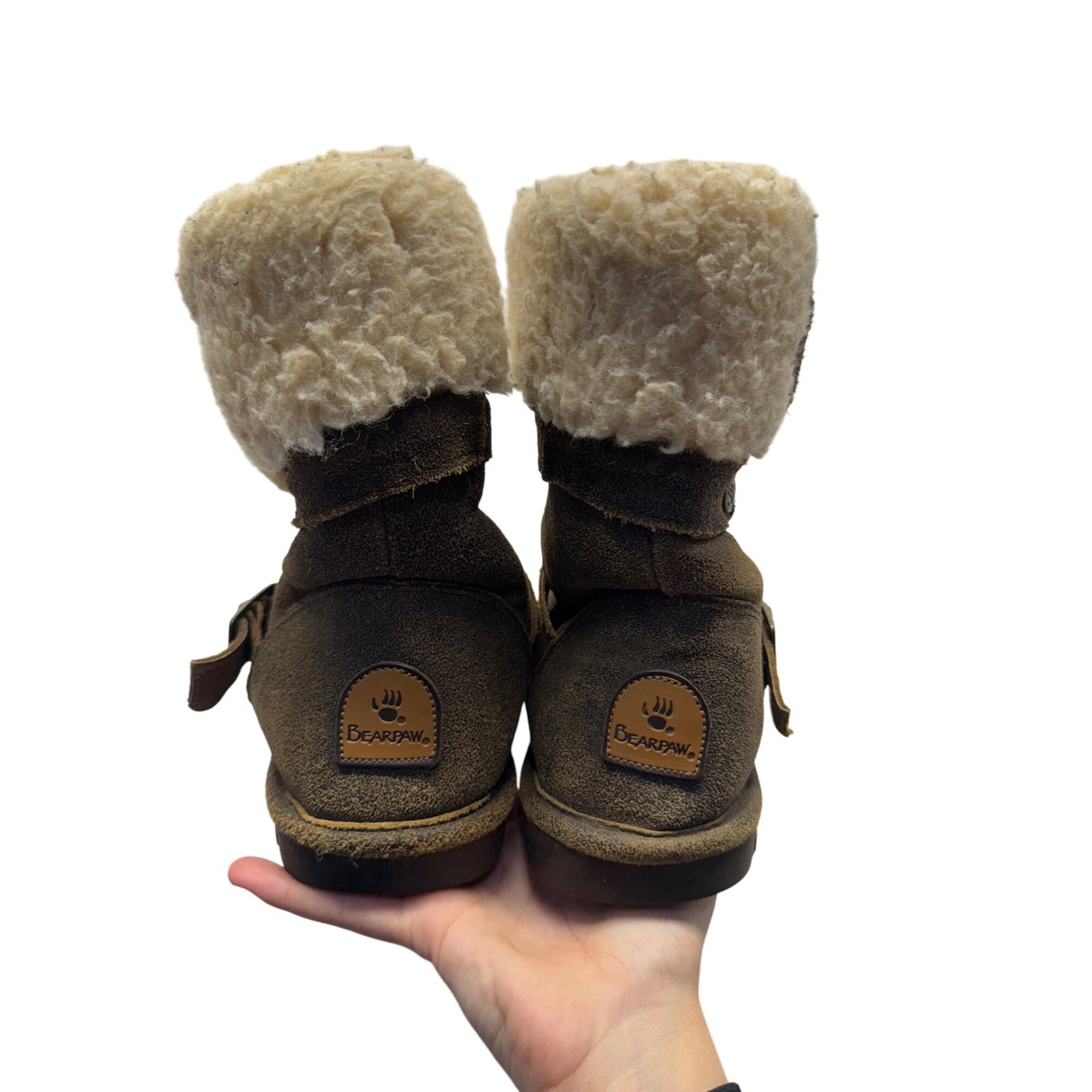 Bearpaw Brown Suede Winter Boots With Shearling Lining & Buckle Size 8 #135B
