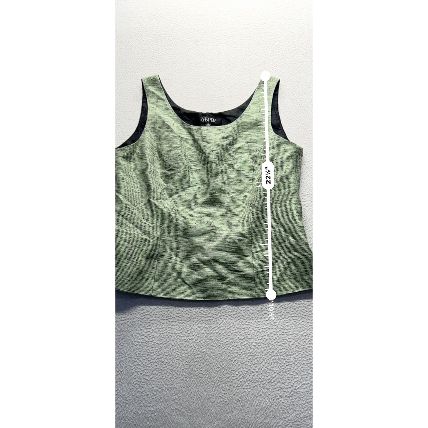 Kasper Green Textured Sleeveless Top Size 12 Silk Blend Side Zipper #9203