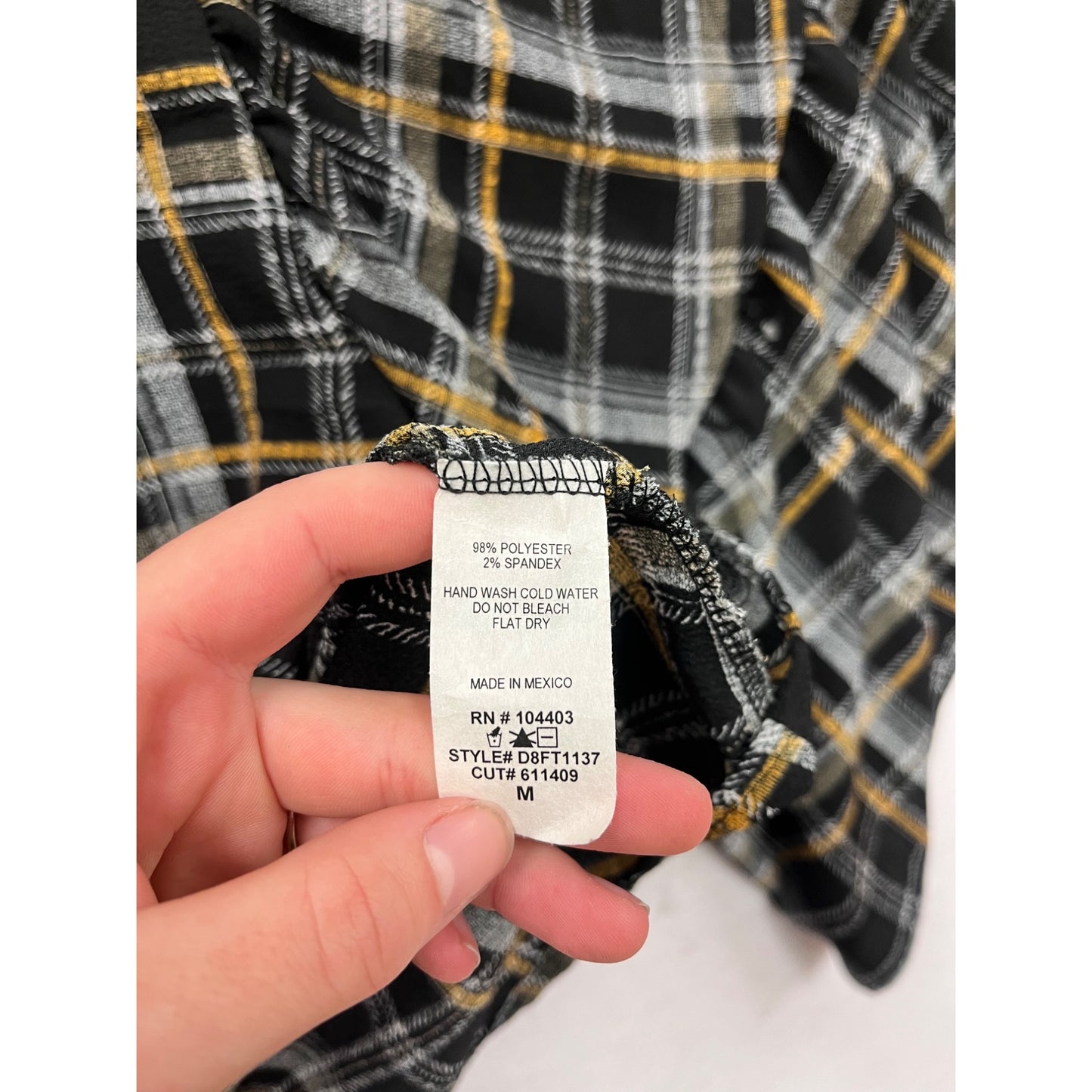 Plaid Bell Sleeve Top Womens M Blu Pepper Black/Yellow Button Back #6916