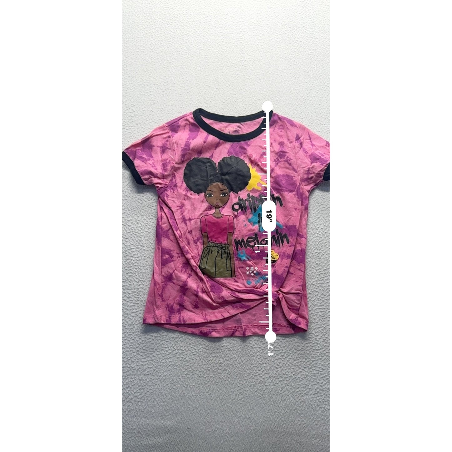 Drippin In Melanin Pink Sparkle Tie-Dye Graphic Tee Front Knot Size 7/8 #9333