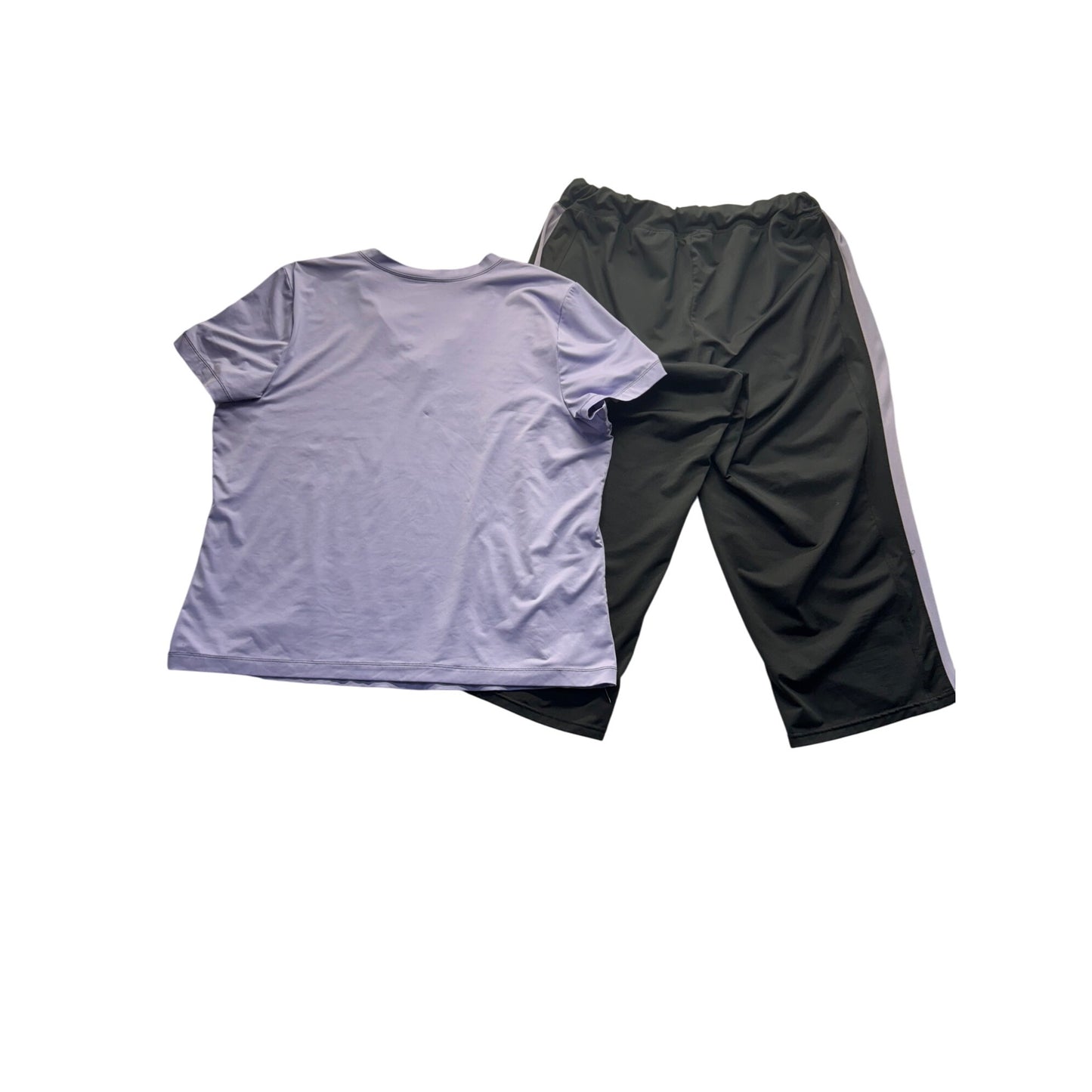 Lavender V-Neck Athletic Top & Black Wide-Leg Workout Pants Set 14/16 #9929