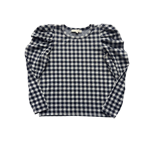 Loft Petites Navy & White Gingham Puff Sleeve Top Size SP 220B