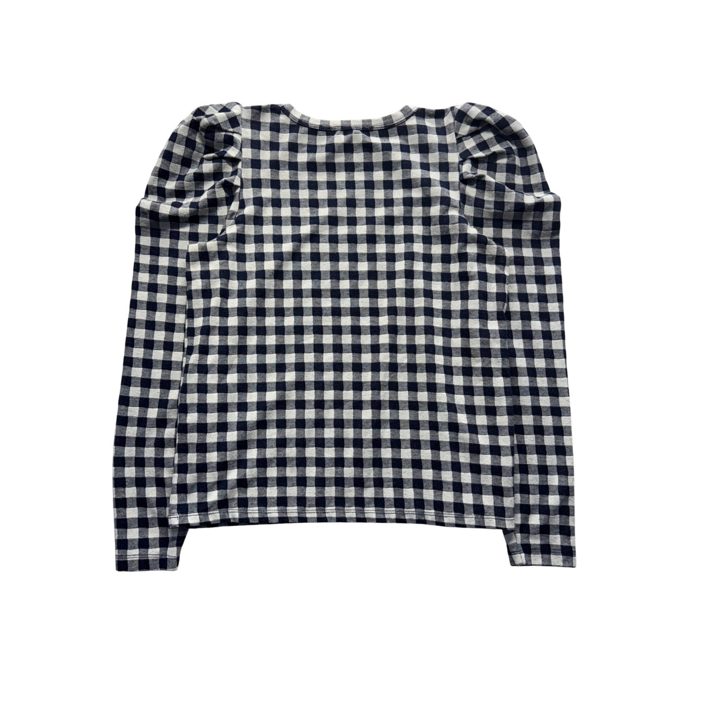 Loft Petites Navy & White Gingham Puff Sleeve Top Size SP 220B