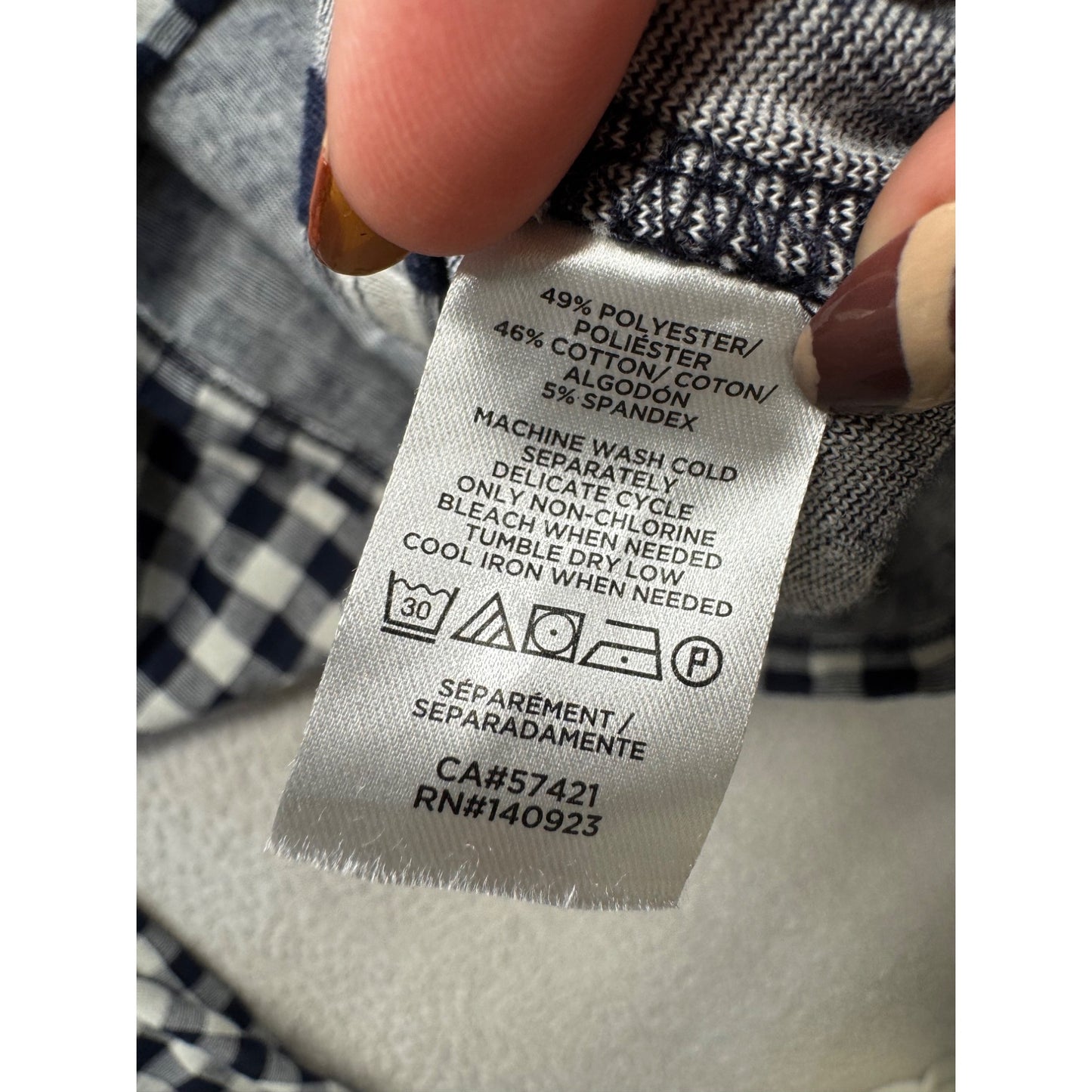 Loft Petites Navy & White Gingham Puff Sleeve Top Size SP 220B