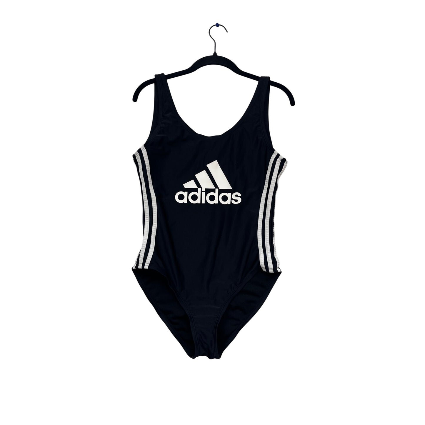 Adidas Large Black One-Piece Swimsuit With White Stripes #469A