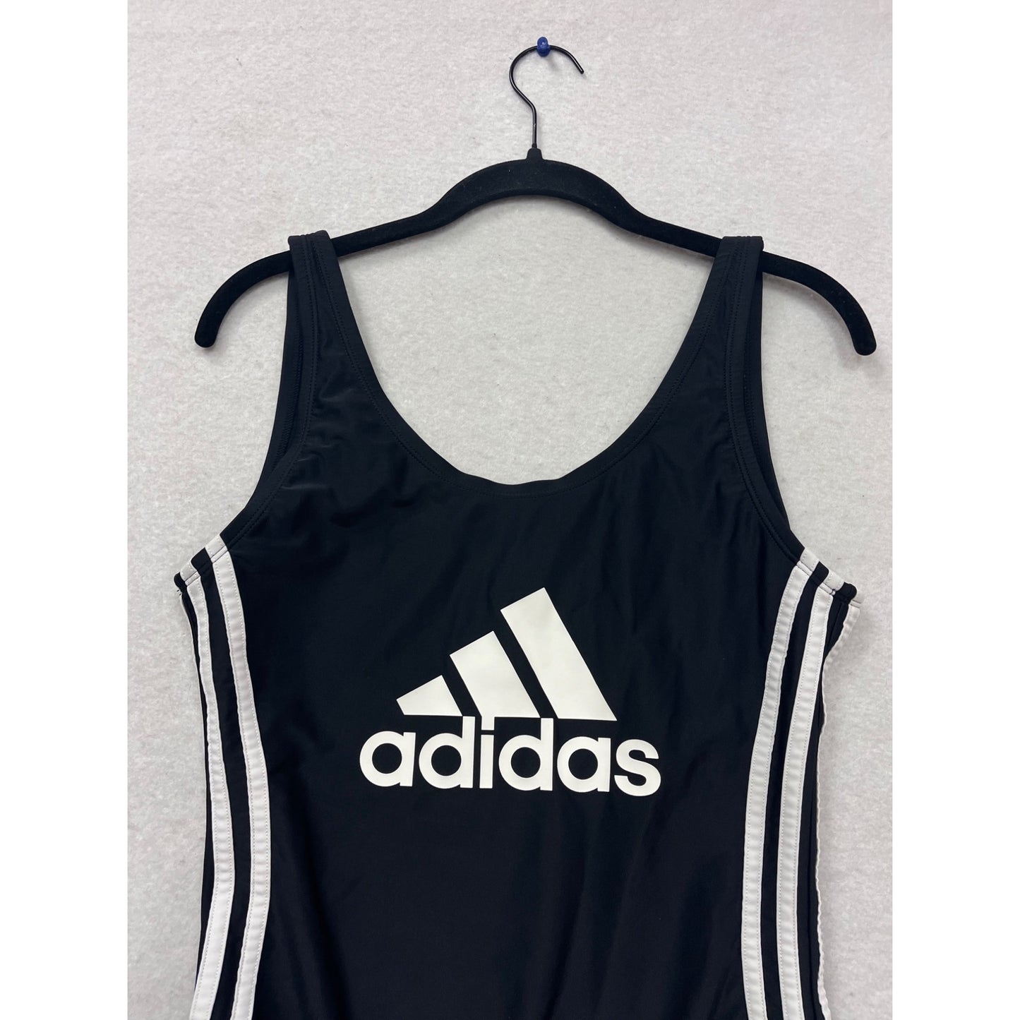 Adidas Large Black One-Piece Swimsuit With White Stripes #469A