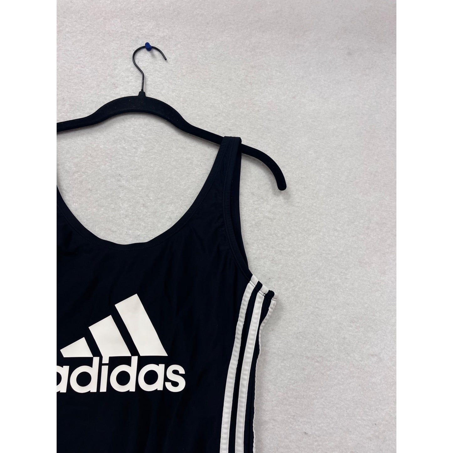 Adidas Large Black One-Piece Swimsuit With White Stripes #469A