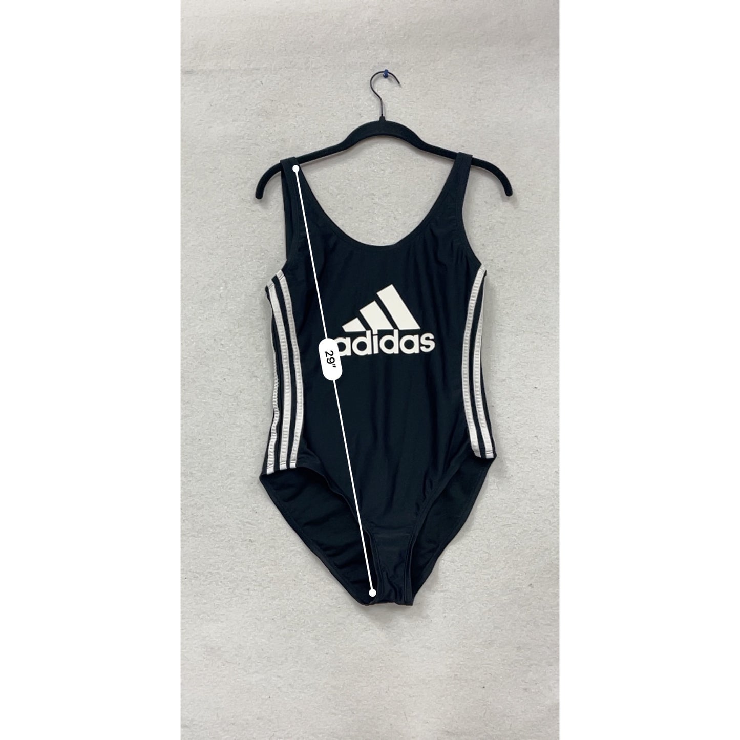 Adidas Large Black One-Piece Swimsuit With White Stripes #469A