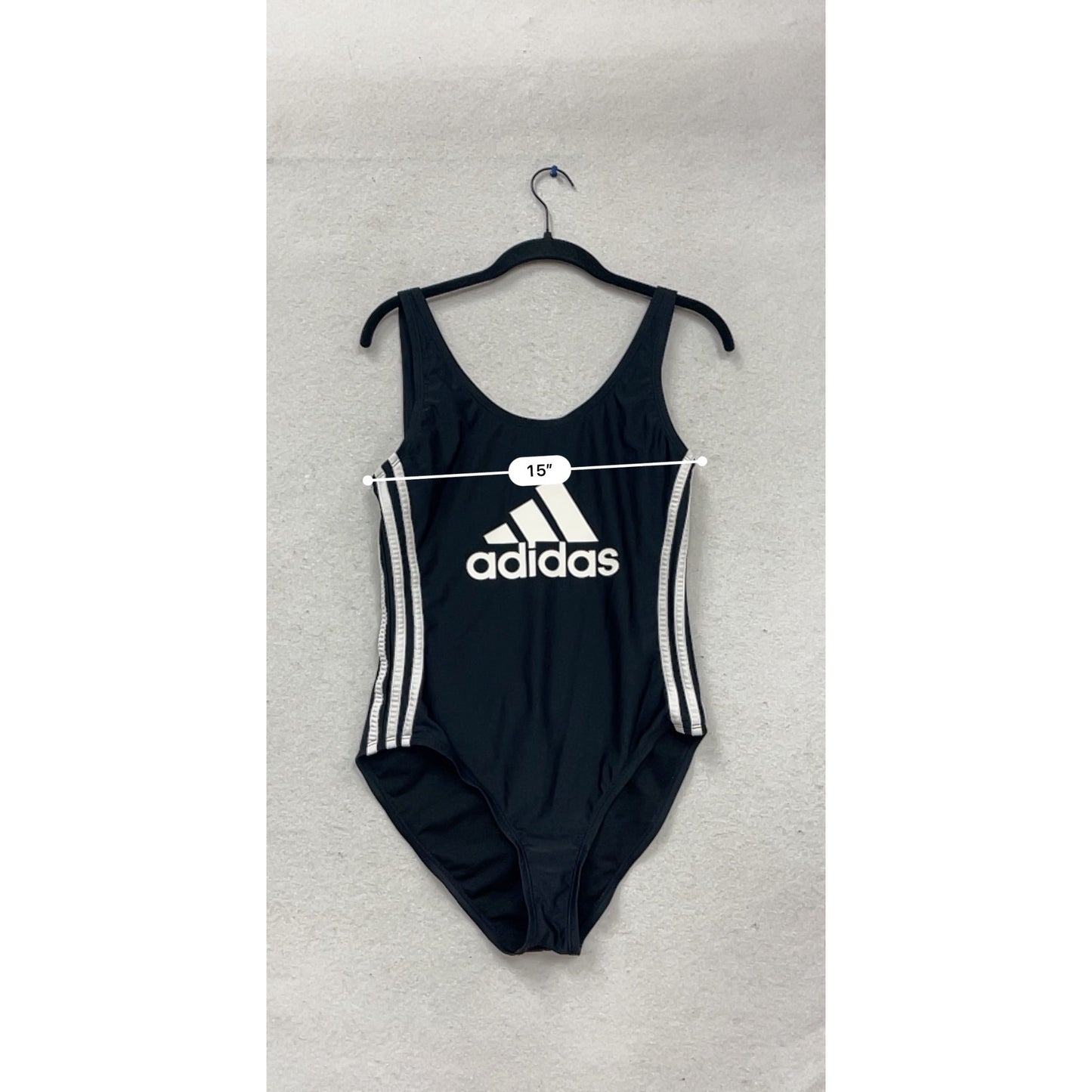 Adidas Large Black One-Piece Swimsuit With White Stripes #469A