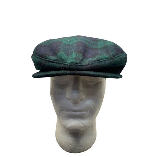 Pendleton Tartan Plaid Flat Cap Hat Pure Virgin Wool Blackwatch Green/Blue 367B