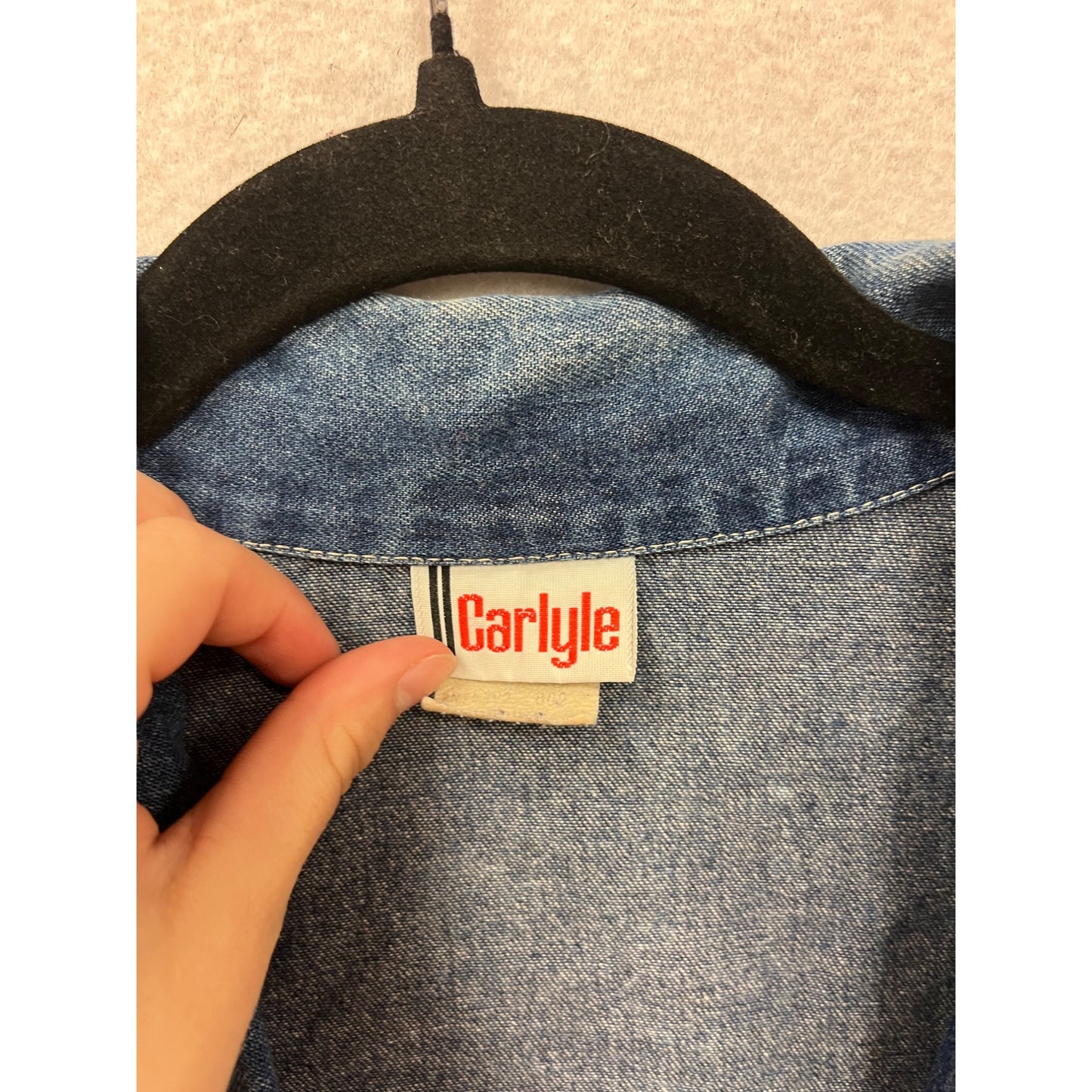 Vintage Carlyle Medium Denim Jacket With Button Front Wide Lapels #8656