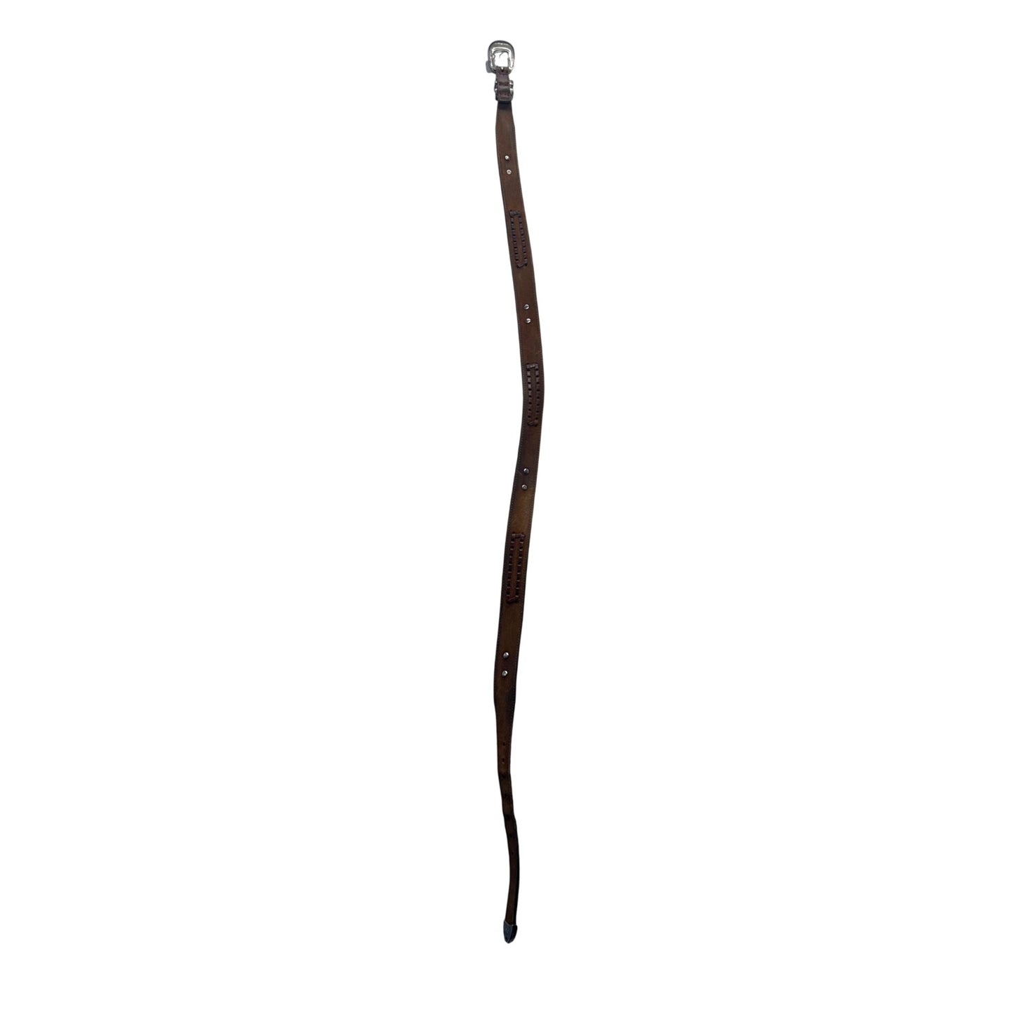 Vintage Tooled Leather Belt With Silver Buckle And Conchos Brown #9884