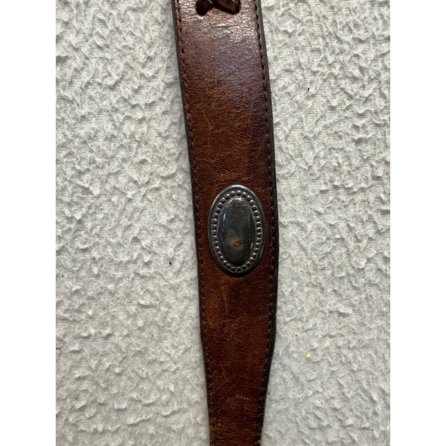 Vintage Tooled Leather Belt With Silver Buckle And Conchos Brown #9884