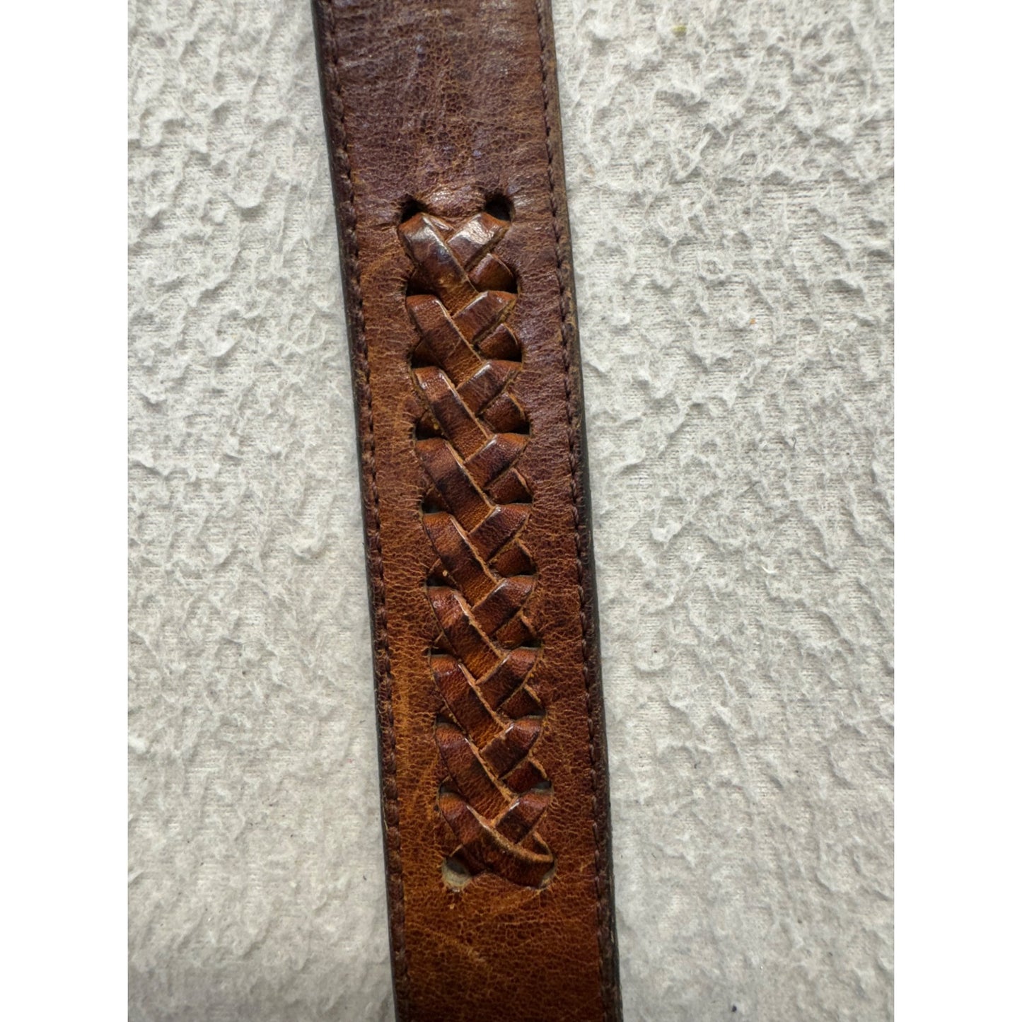 Vintage Tooled Leather Belt With Silver Buckle And Conchos Brown #9884