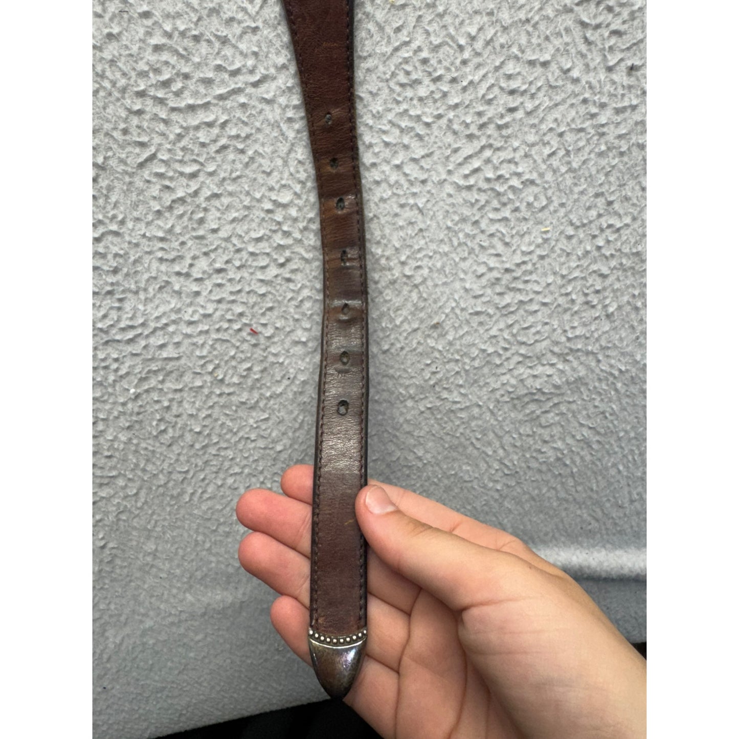 Vintage Tooled Leather Belt With Silver Buckle And Conchos Brown #9884