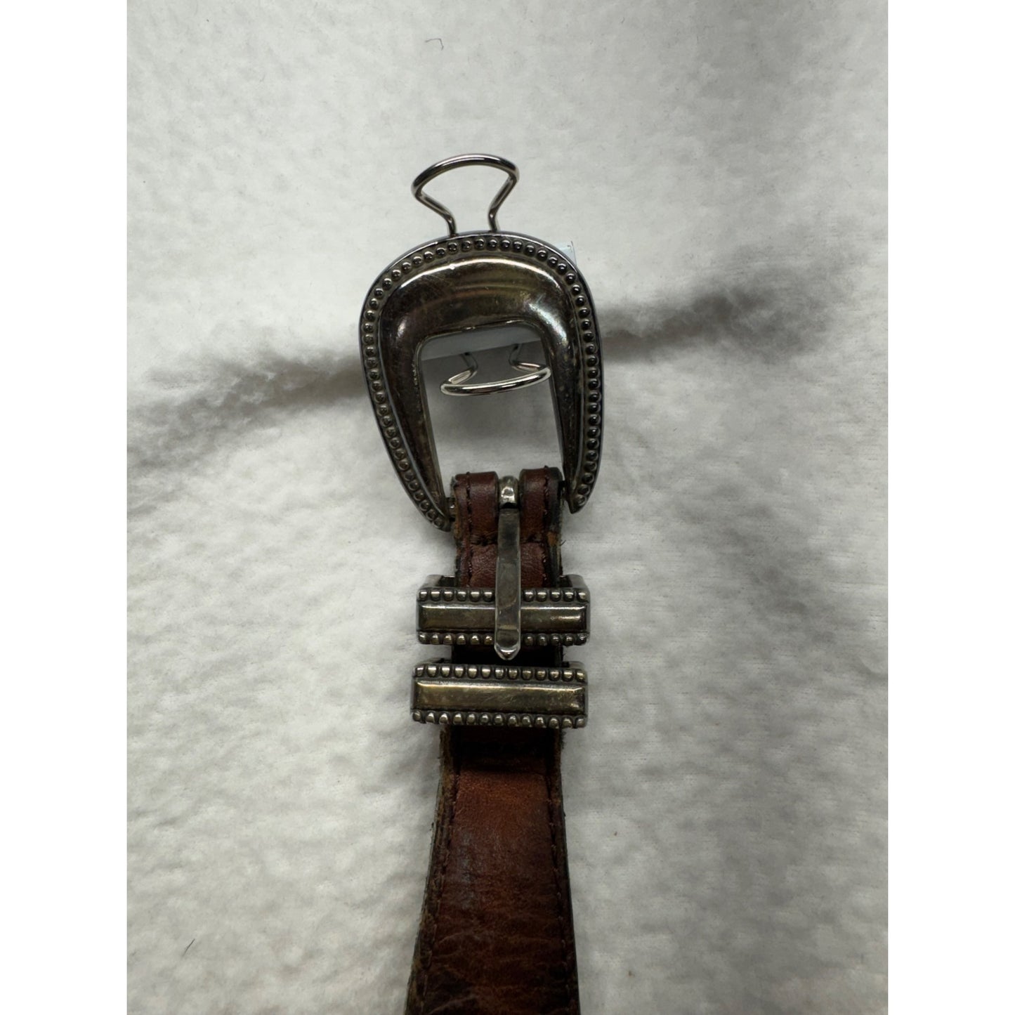 Vintage Tooled Leather Belt With Silver Buckle And Conchos Brown #9884