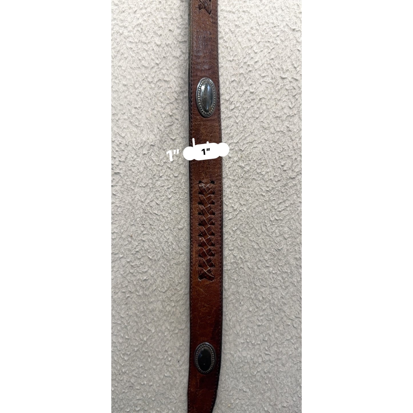 Vintage Tooled Leather Belt With Silver Buckle And Conchos Brown #9884