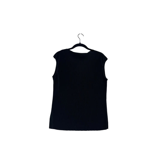 Pleione Black Pleated Sleeveless Top M #357A