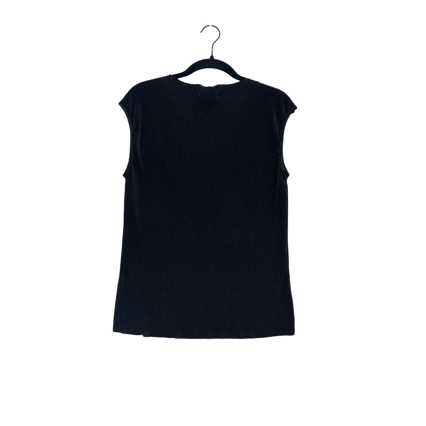 Pleione Black Pleated Sleeveless Top M #357A