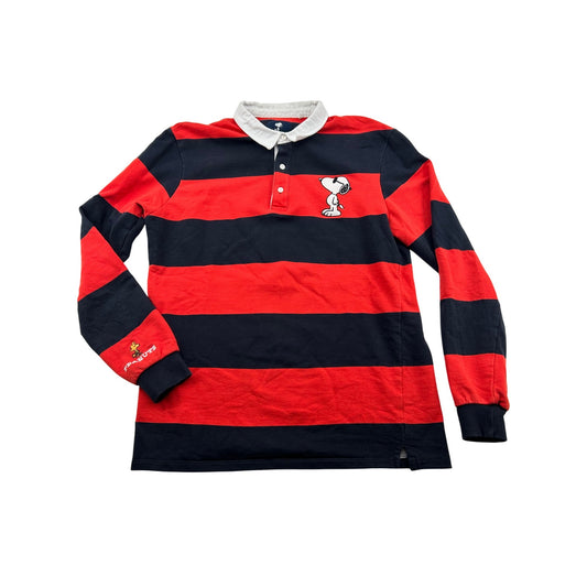 Snoopy Striped Rugby Polo Long Sleeve Red & Navy #6445