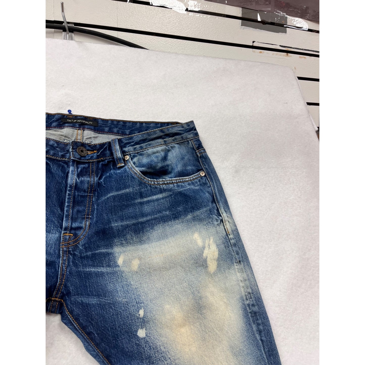 Cult Of Individuality Distressed Bootcut Jeans Size 38 Blue Denim #799A