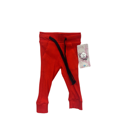 Red Ribbed Baby Pants 6M With Black Drawstring By Beanuts & Beans #138C