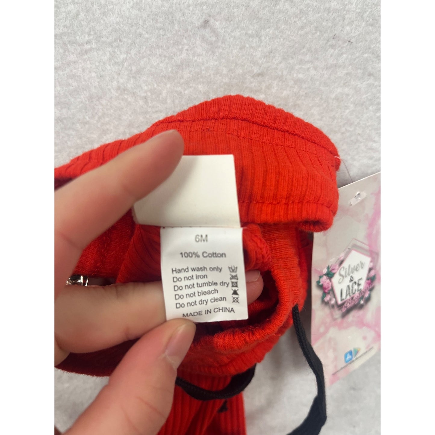 Red Ribbed Baby Pants 6M With Black Drawstring By Beanuts & Beans #138C