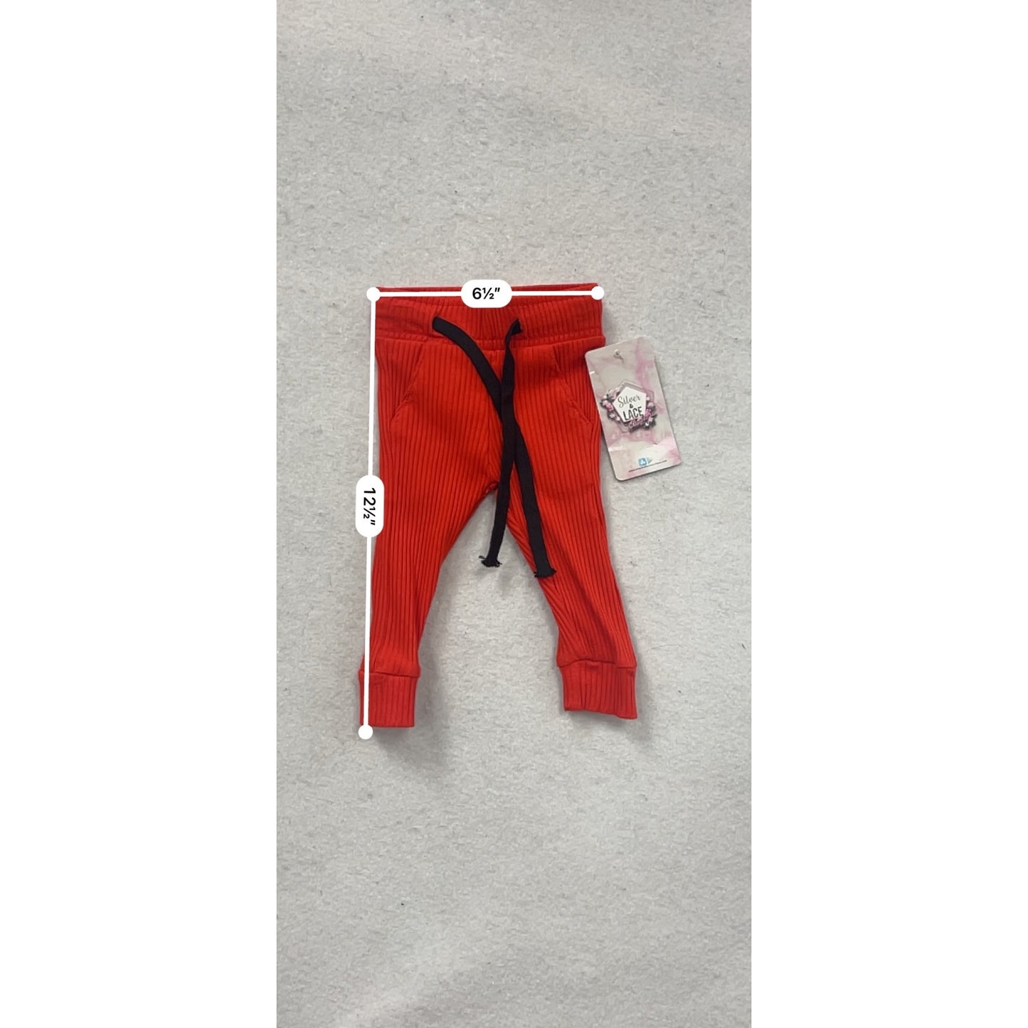 Red Ribbed Baby Pants 6M With Black Drawstring By Beanuts & Beans #138C