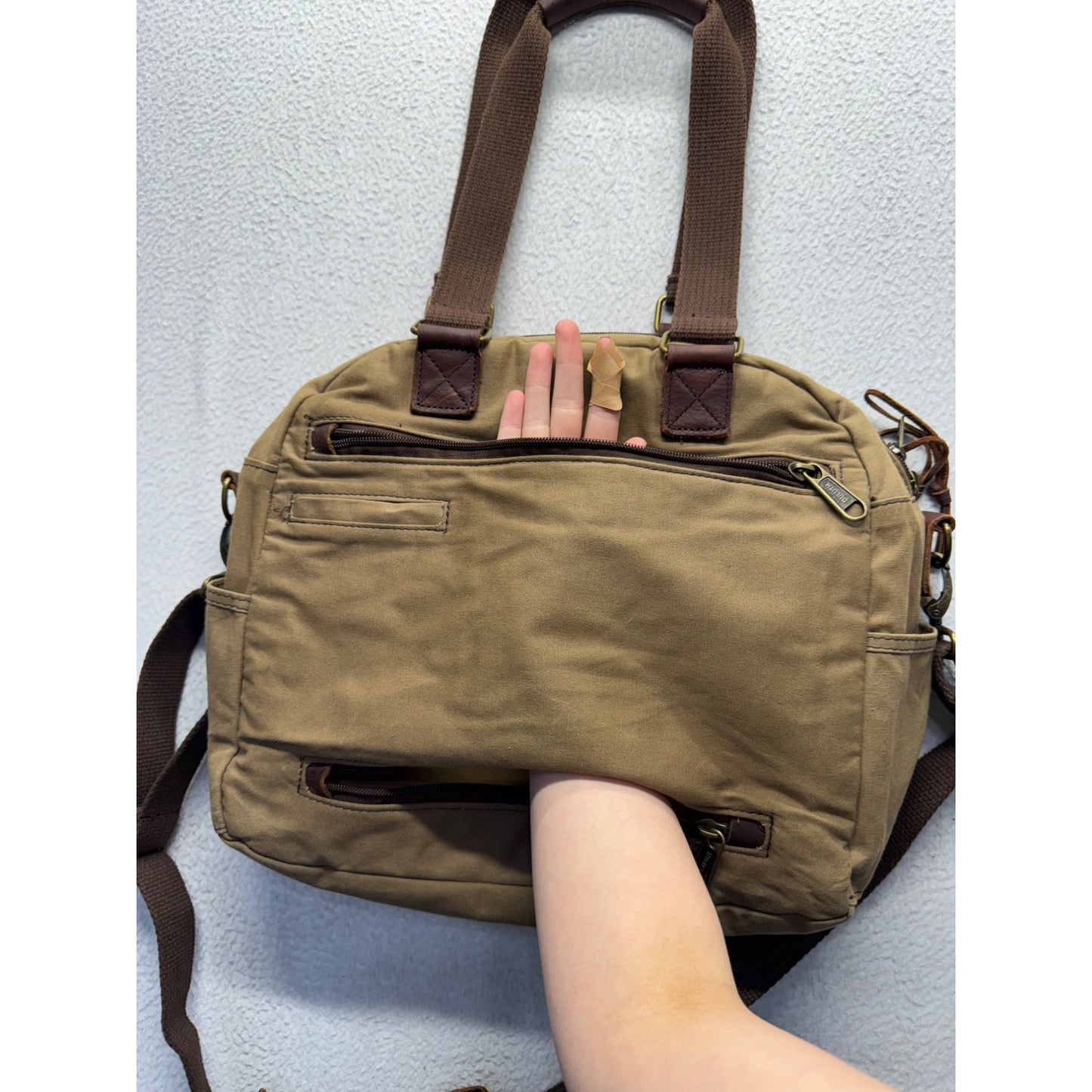 Duluth Trading Co. Brown Canvas Convertible Tote & Crossbody Bag 9487