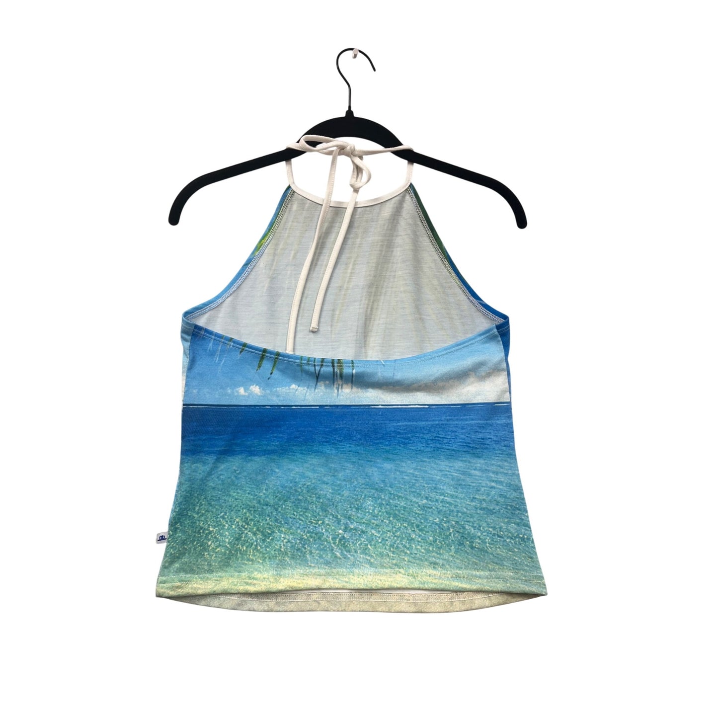 JLO By Jennifer Lopez Womens Halter Tank Top Beach Print "Wish You Were Here" #6566