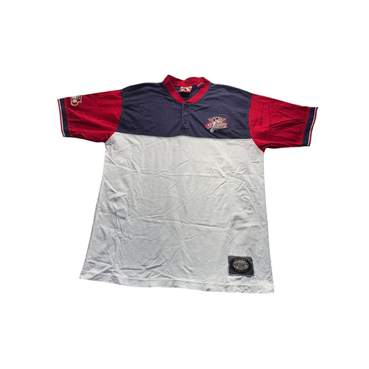 Vintage Disney Athletics Mickey Football Polo Shirt Red & Blue Color Block #7972