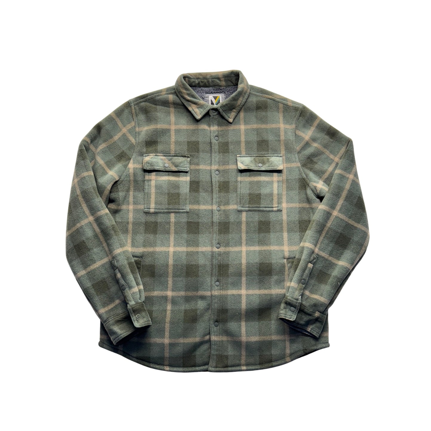 Voyager Green Plaid Sherpa-Lined Flannel Shirt Jacket Size L #128B