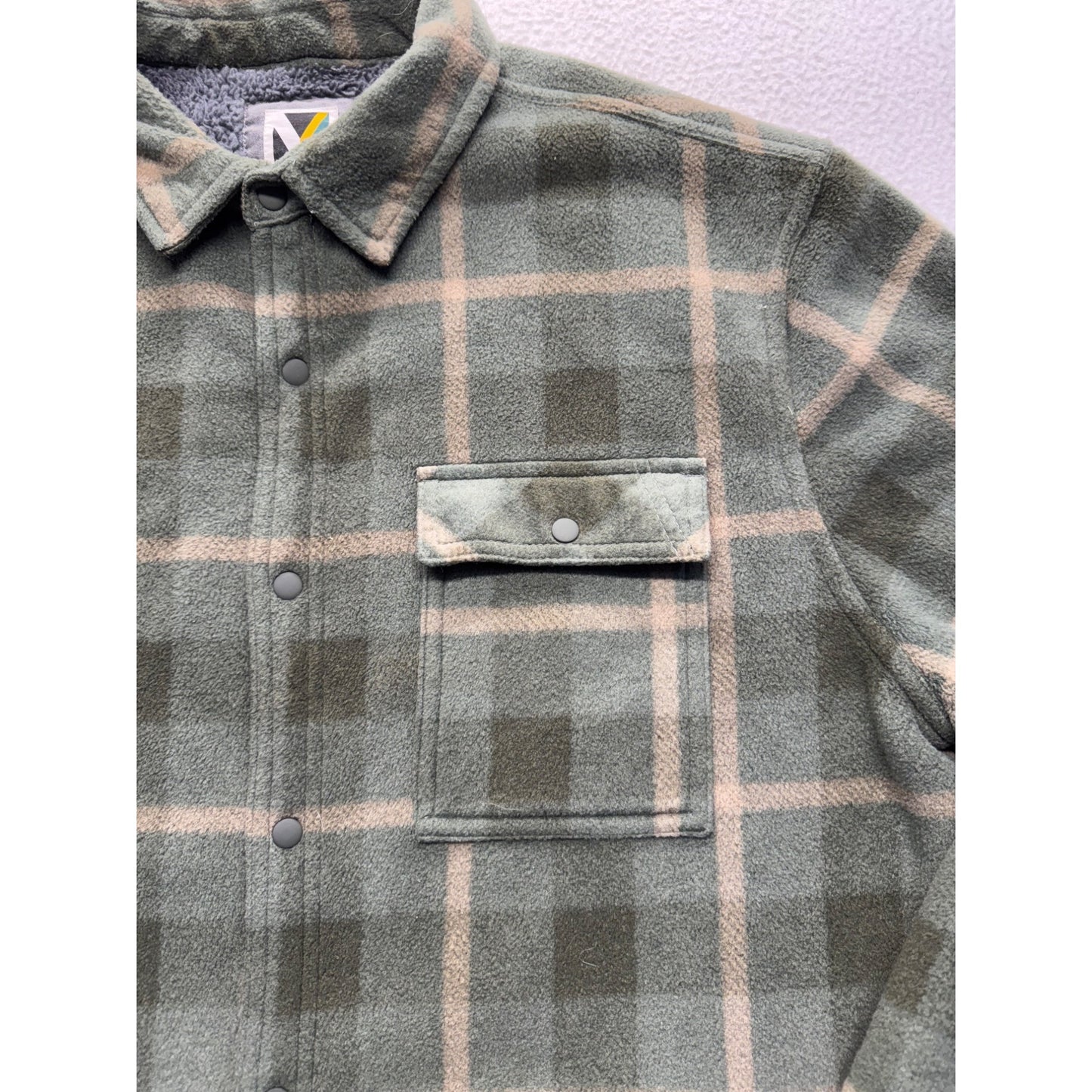 Voyager Green Plaid Sherpa-Lined Flannel Shirt Jacket Size L #128B