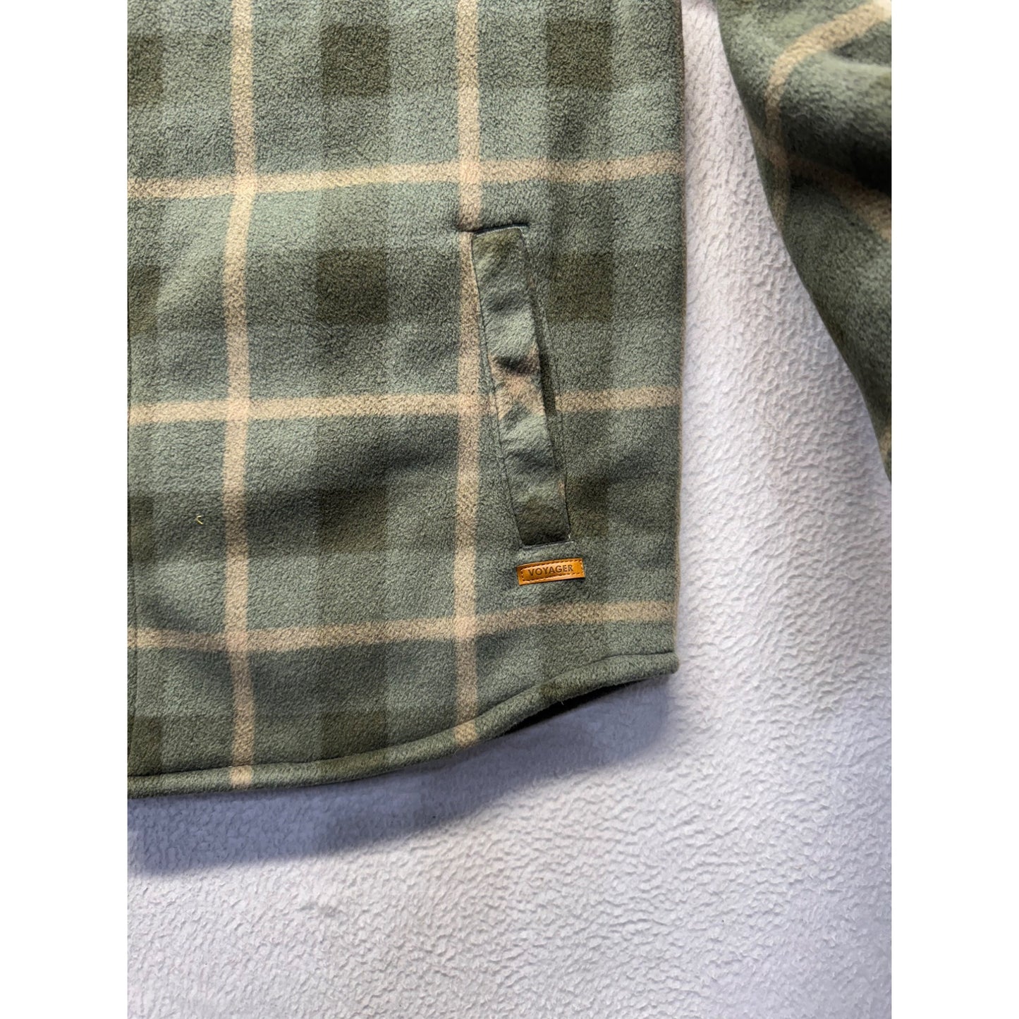 Voyager Green Plaid Sherpa-Lined Flannel Shirt Jacket Size L #128B
