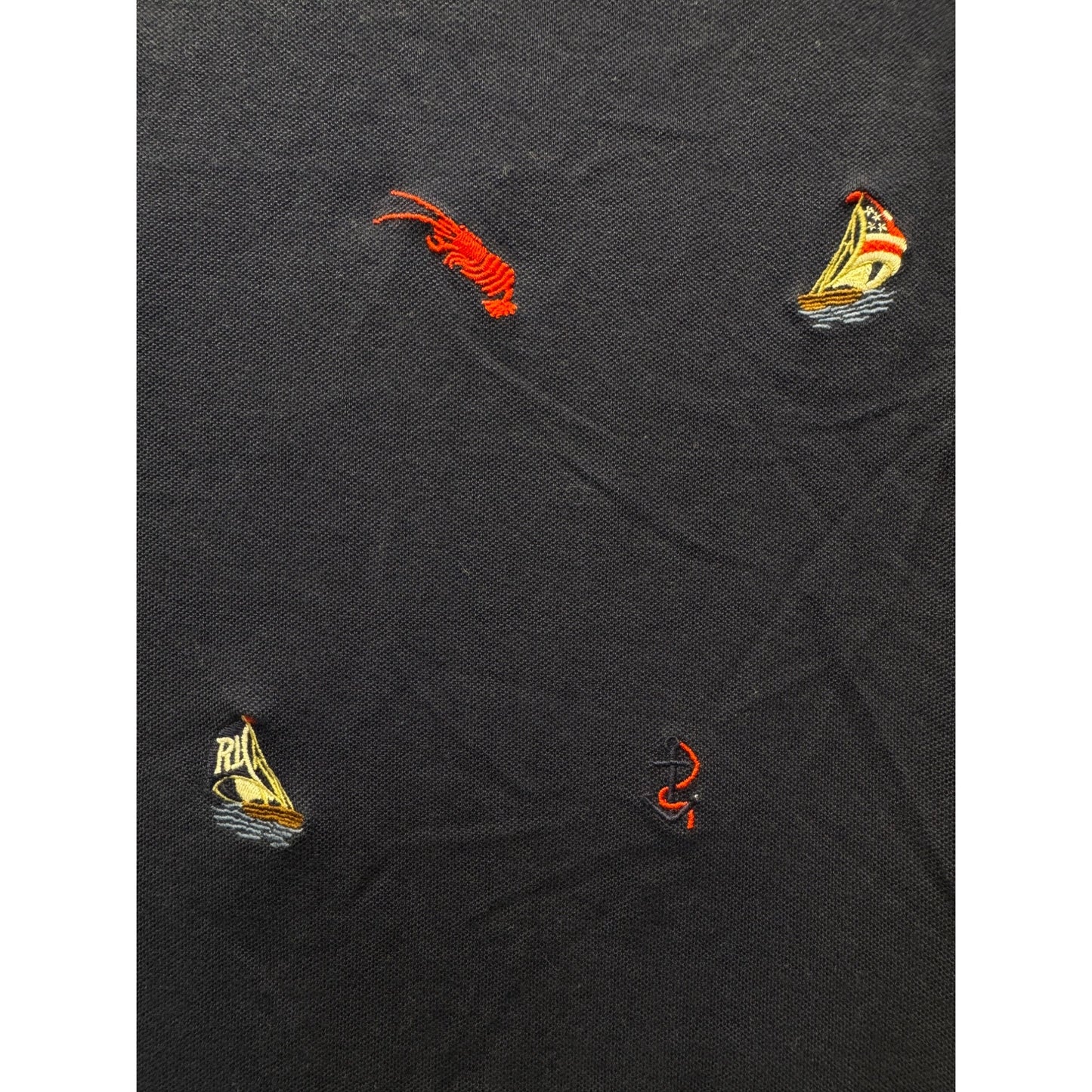 Ralph Lauren Knit Oxford Polo Shirt M Navy Embroidered Lobster & Sailboat 300B