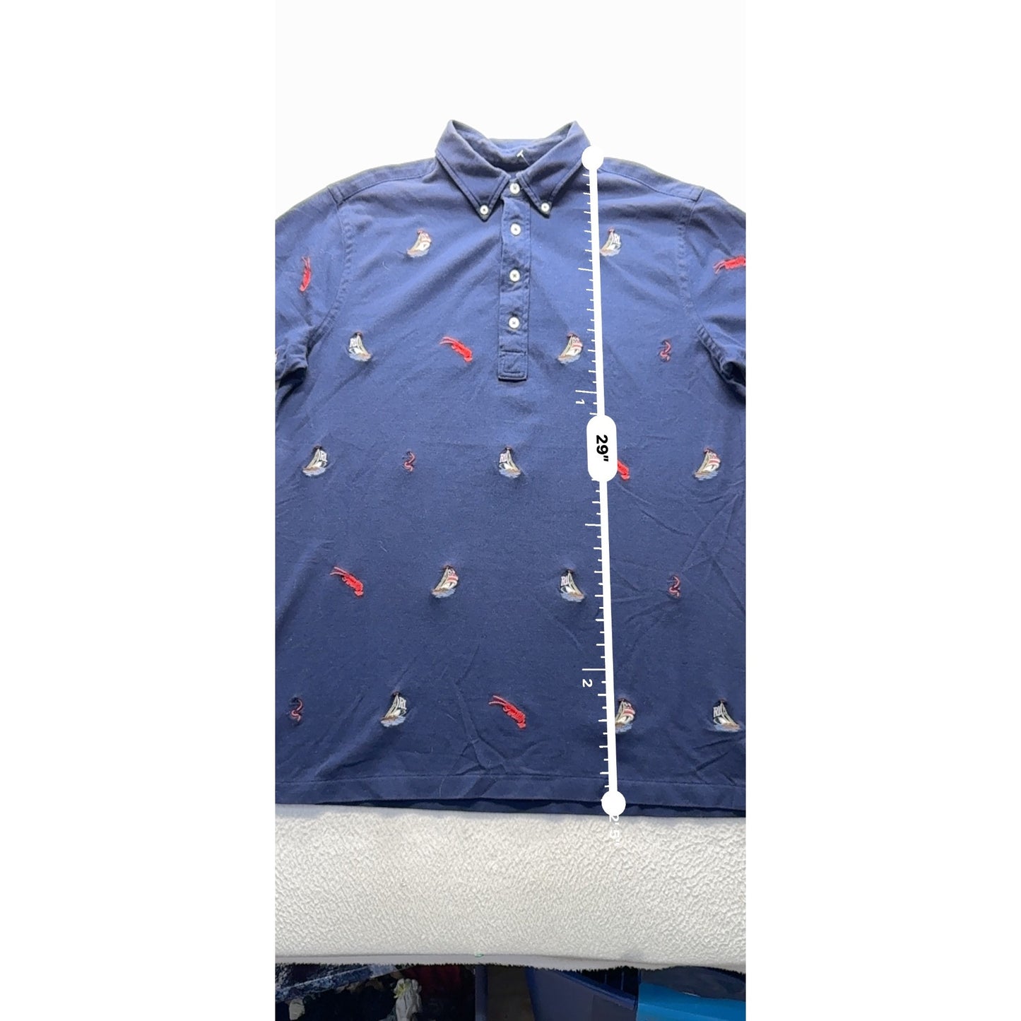 Ralph Lauren Knit Oxford Polo Shirt M Navy Embroidered Lobster & Sailboat 300B