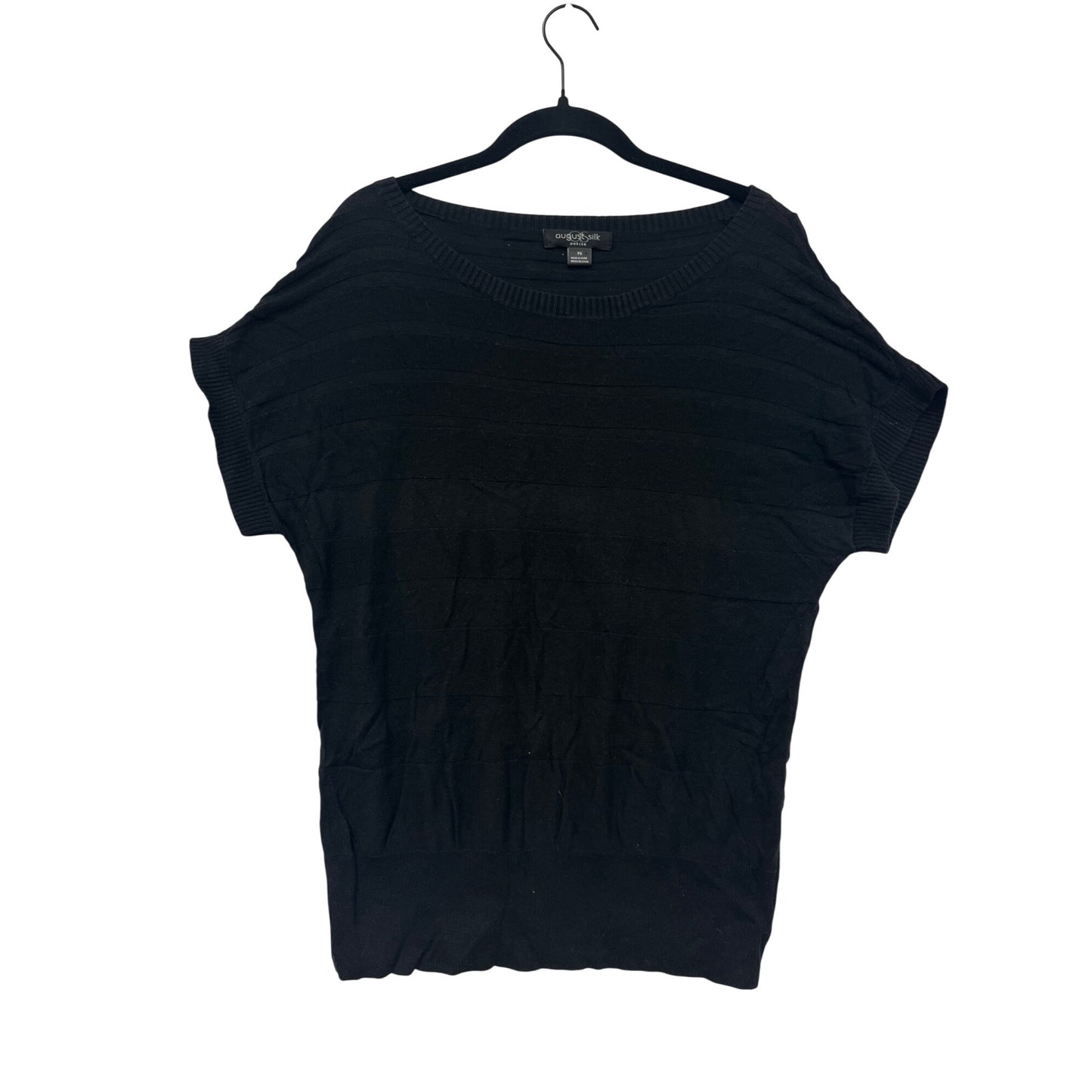 August Silk Petite Black Short Sleeve Knit Top #8525