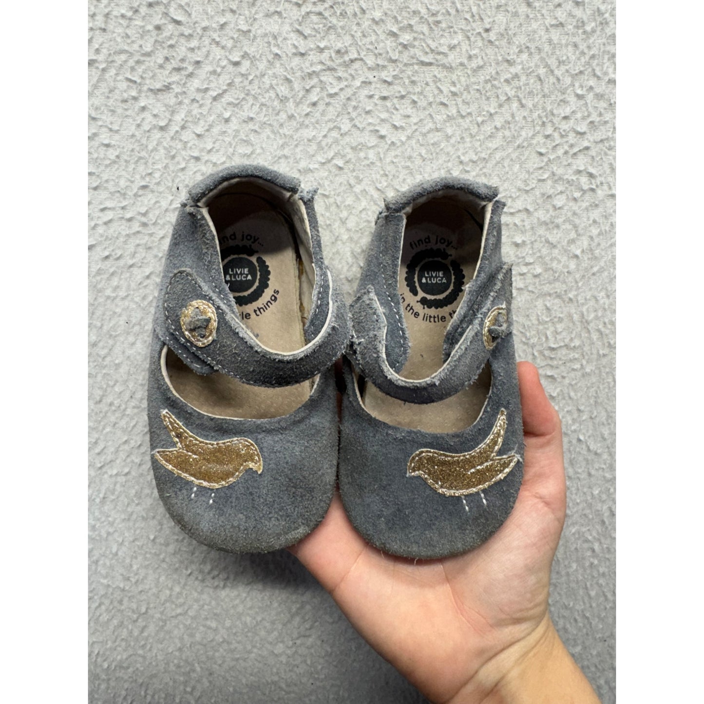 Livie & Luca Baby Grey Suede Mary Jane Shoes Size 12-18M #9688