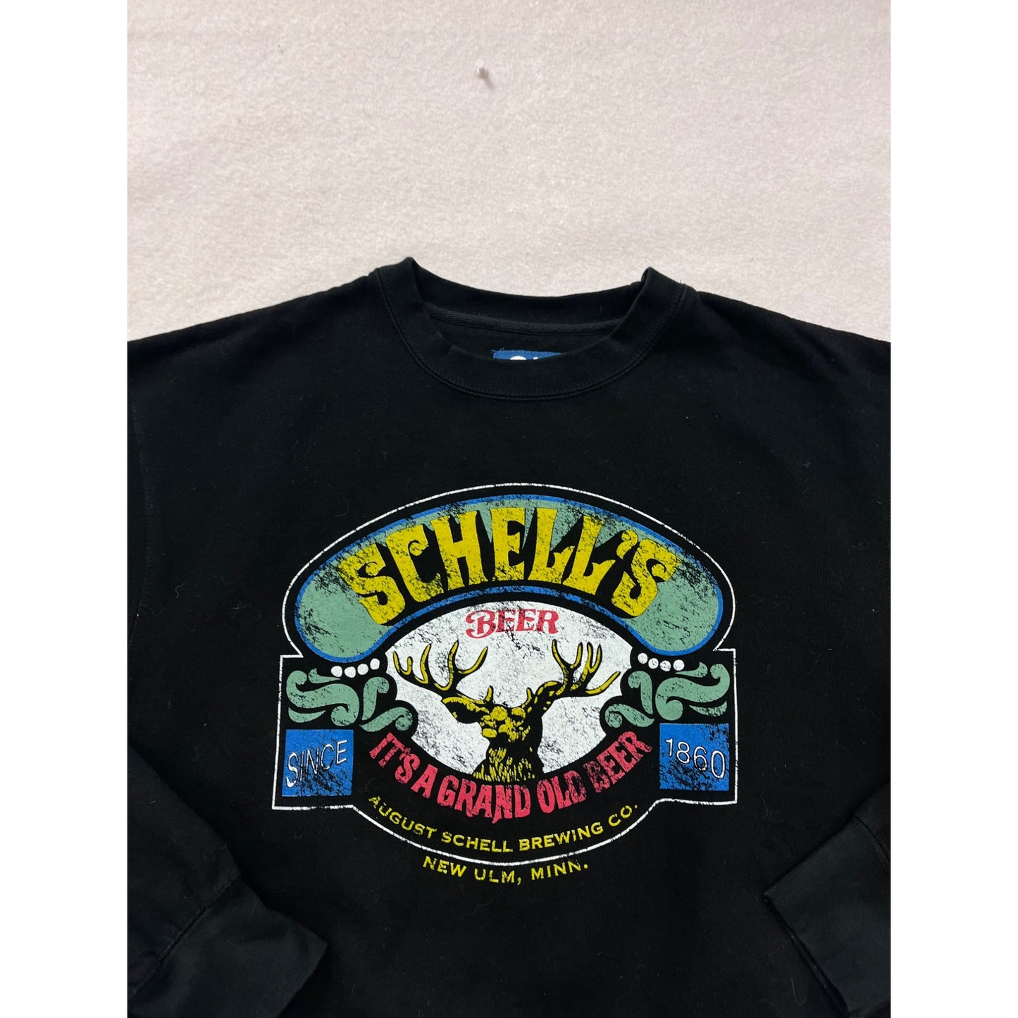 Schells Beer Graphic Sweatshirt XL Blue 84 Black Crewneck #8575