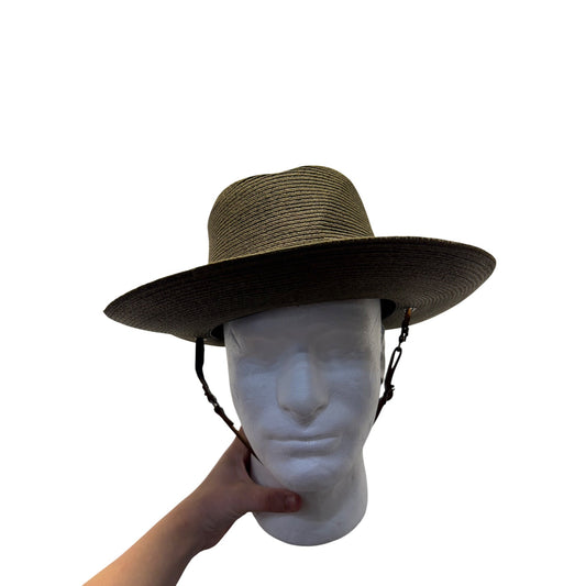 Straw Campaign Hat With Chin Strap & Gold Acorn Cord - Olive Green #9768