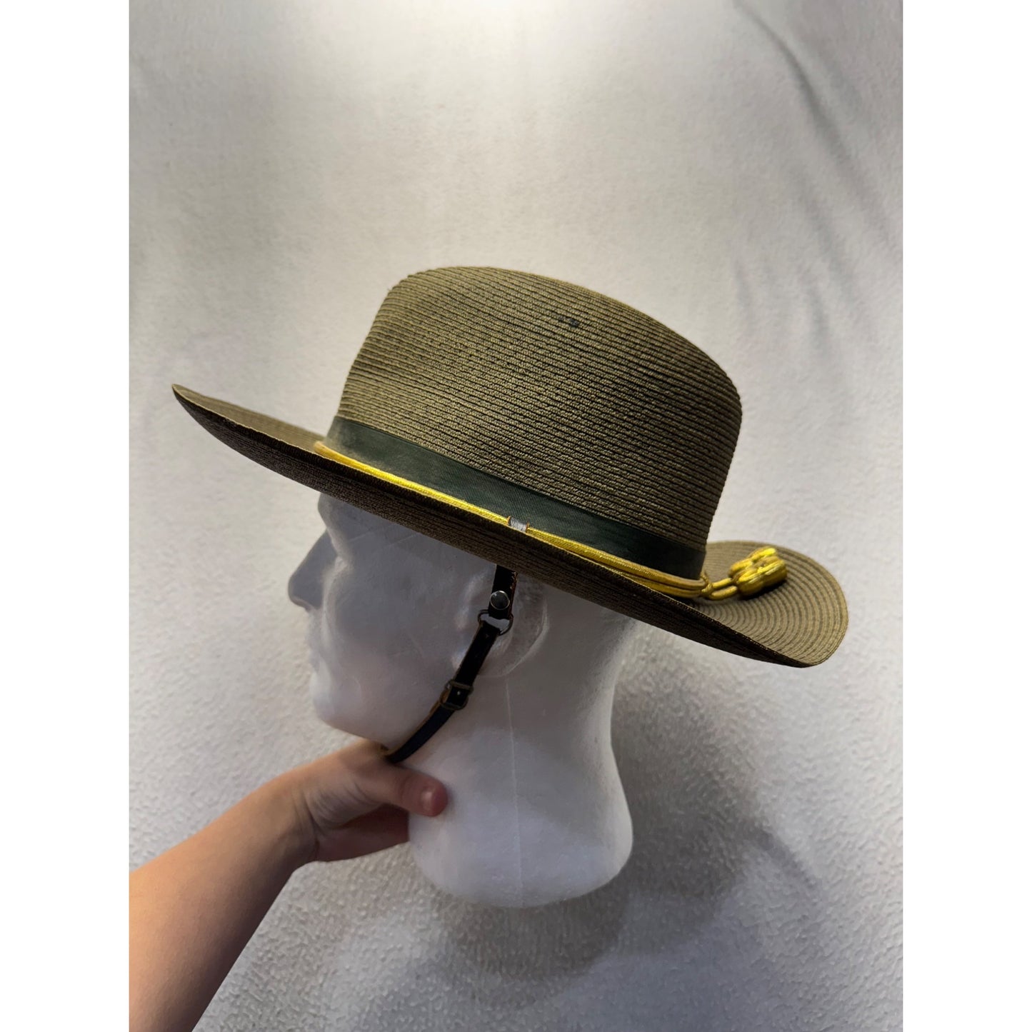 Straw Campaign Hat With Chin Strap & Gold Acorn Cord - Olive Green #9768