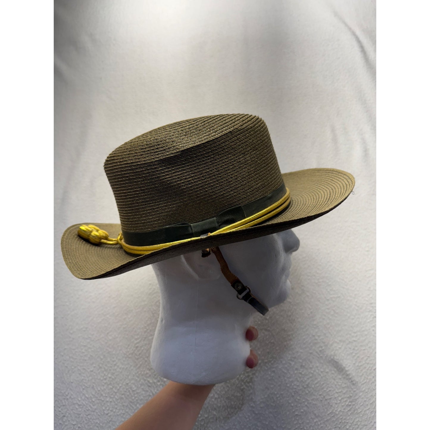 Straw Campaign Hat With Chin Strap & Gold Acorn Cord - Olive Green #9768