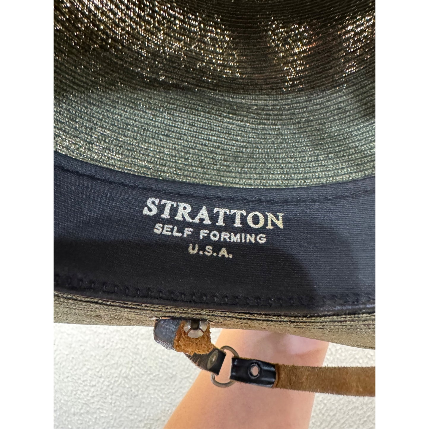 Straw Campaign Hat With Chin Strap & Gold Acorn Cord - Olive Green #9768