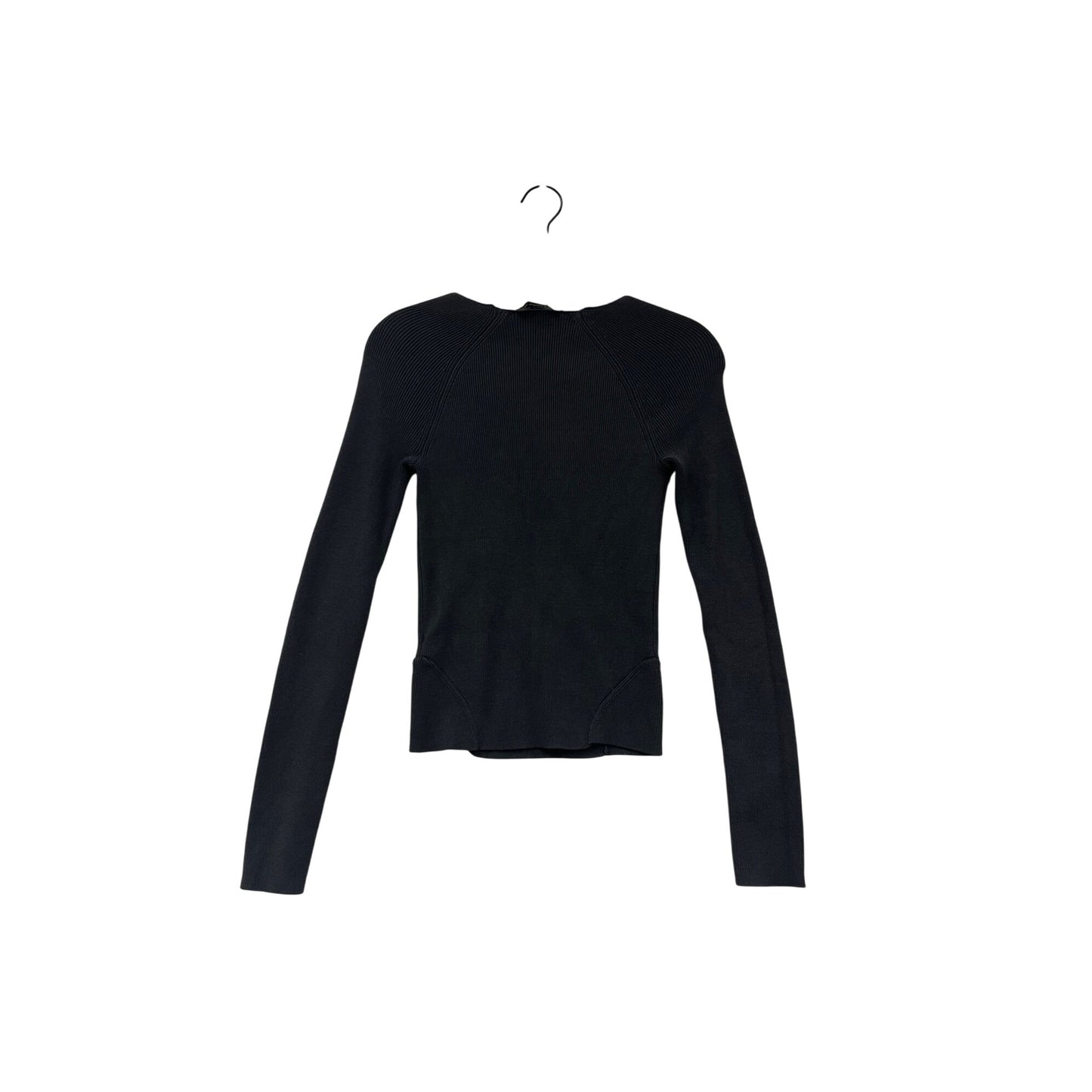 House Of Harlow 1960 Womens XS Black Long-Sleeve Ribbed Knit Fitted Top With Sweetheart Neckline #6963