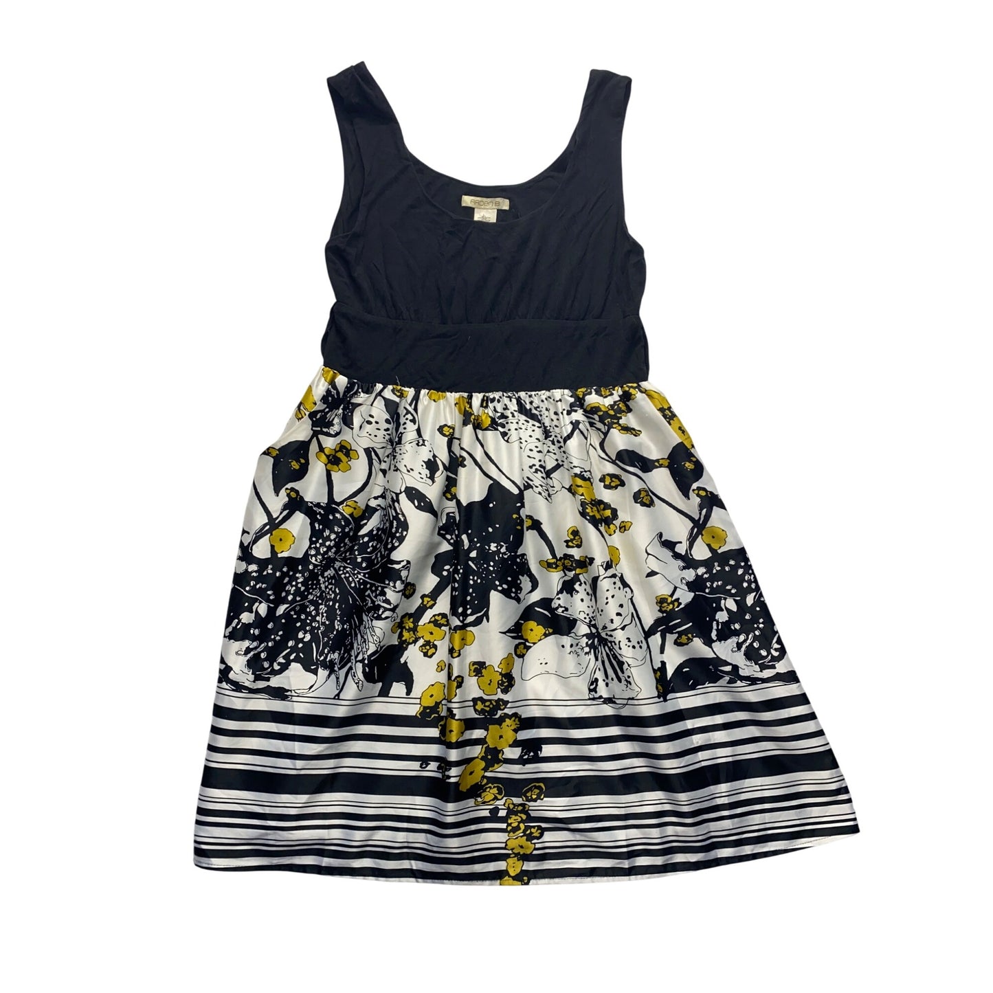 Arden B Sleeveless Black & Floral Print Dress With Yellow Accents #7340