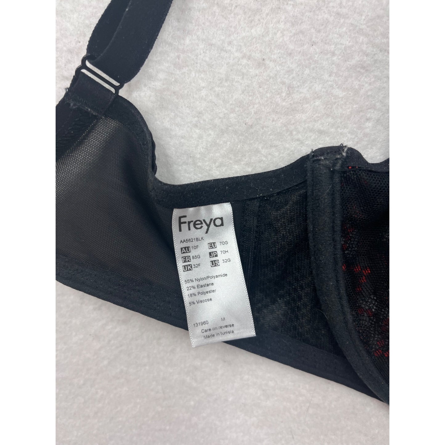 Freya 32G Black & Red Lace Underwire Bra #8660