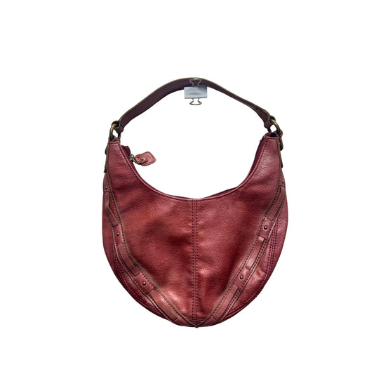Liz Claiborne Red Faux Leather Hobo Bag With Brass Hardware #10B
